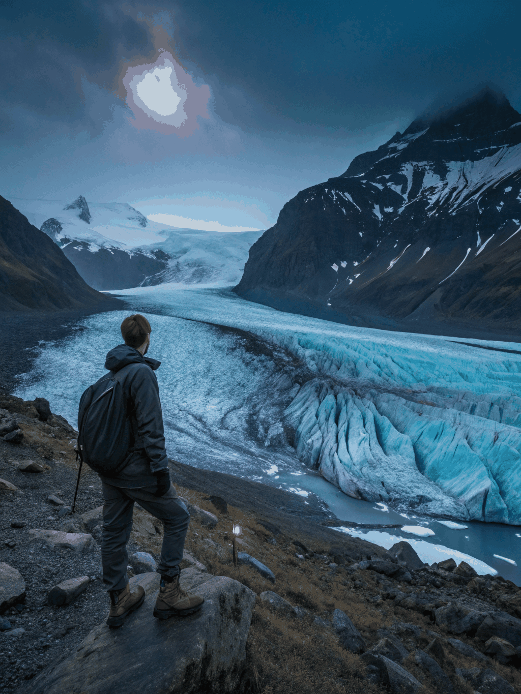 Photographer standing on a remote Icelandic glacier
