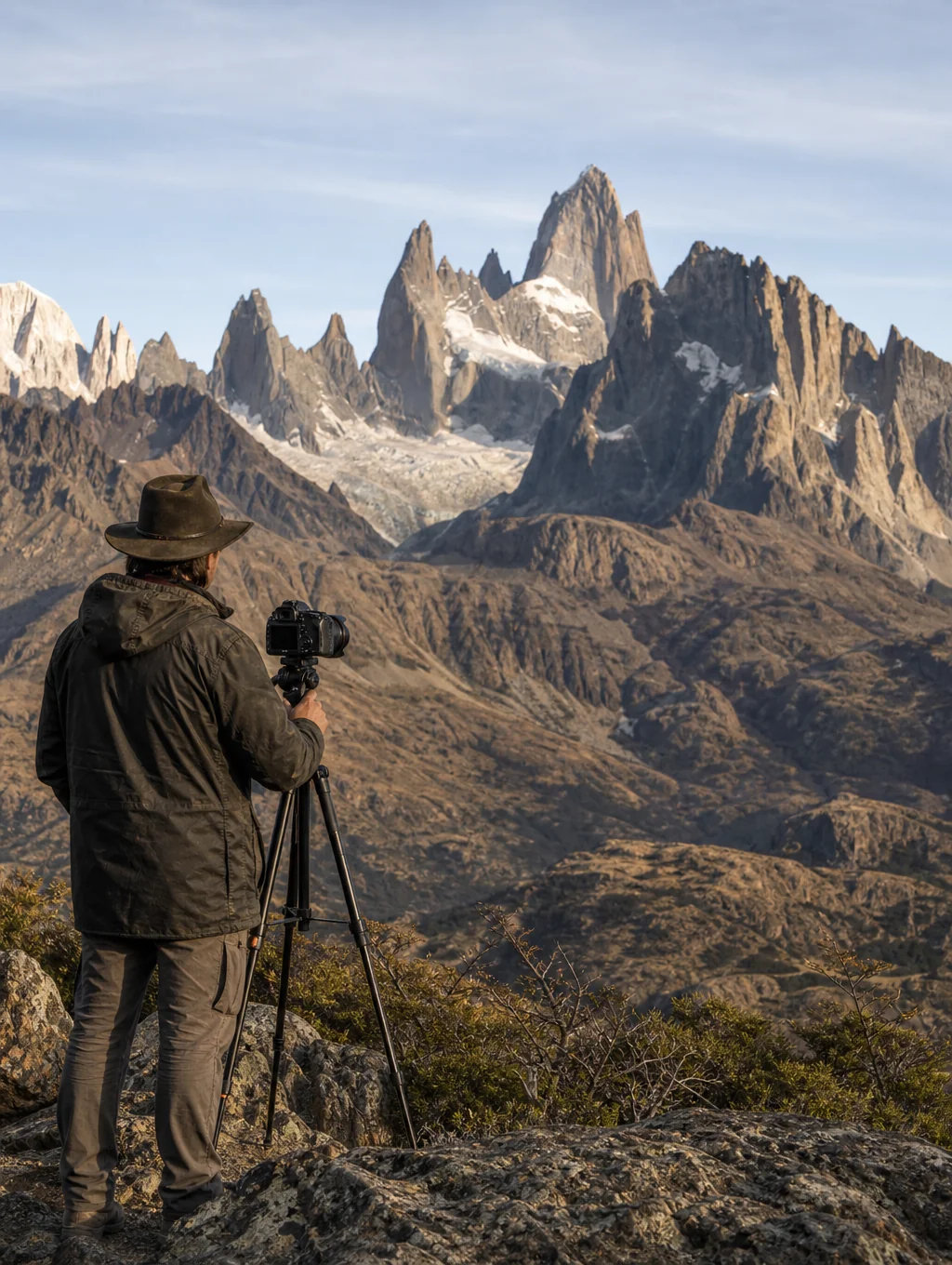 Photographer capturing landscape in remote wilderness